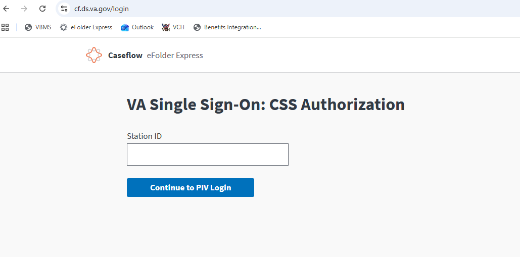 Caseflow eFolder Express station ID login screen with station ID redacted