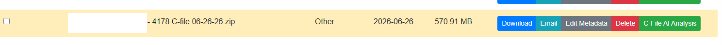 VCH upload progress and successful document row with filename redacted